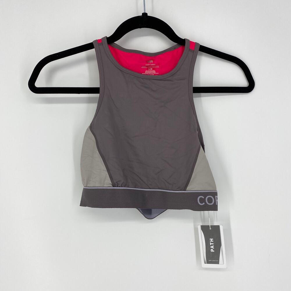 Cory Vines Sports Bra Womens Size Medium Racerback Gray Pink Unlined NEW